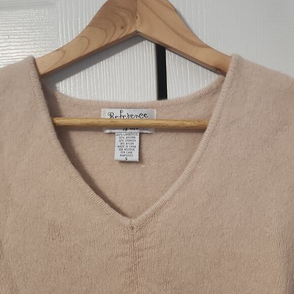 Reference Point Women's Beige V-neck Long Crocheted Long Sleeve Sweater Size SM - Picture 5 of 8